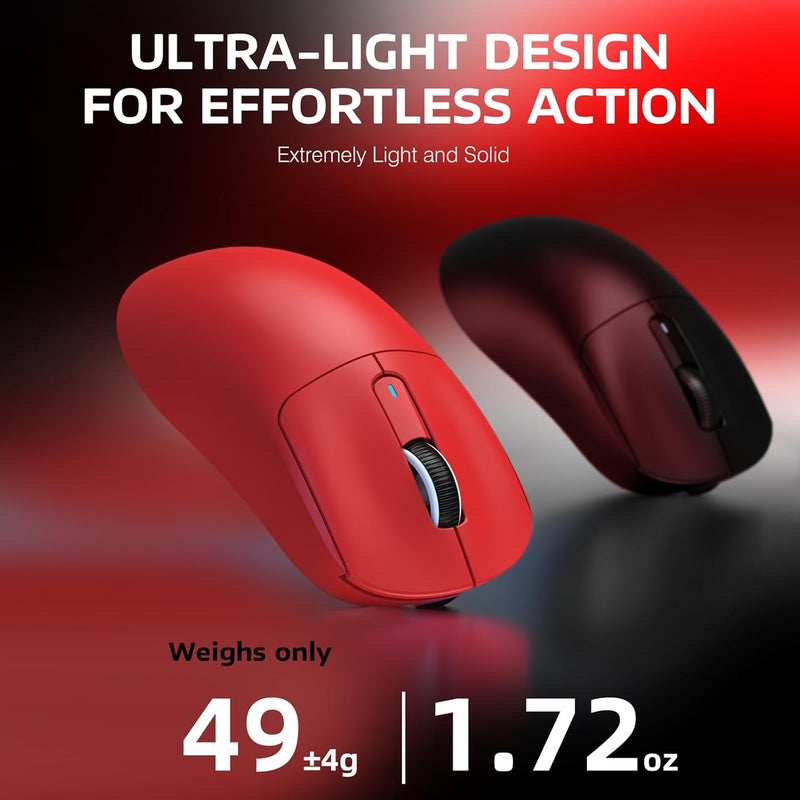 MANBASNAKE ATTACK SHARK X3 Wireless Gaming Mouse, 49g Ergonomic Computer Mouse, Triple Modes PAW3395 26K DPI Optical Sensor, 200h Battery Life, Programmable Buttons, Gaming Accessories for PC/Laptop/Mac (Red) - Image 3